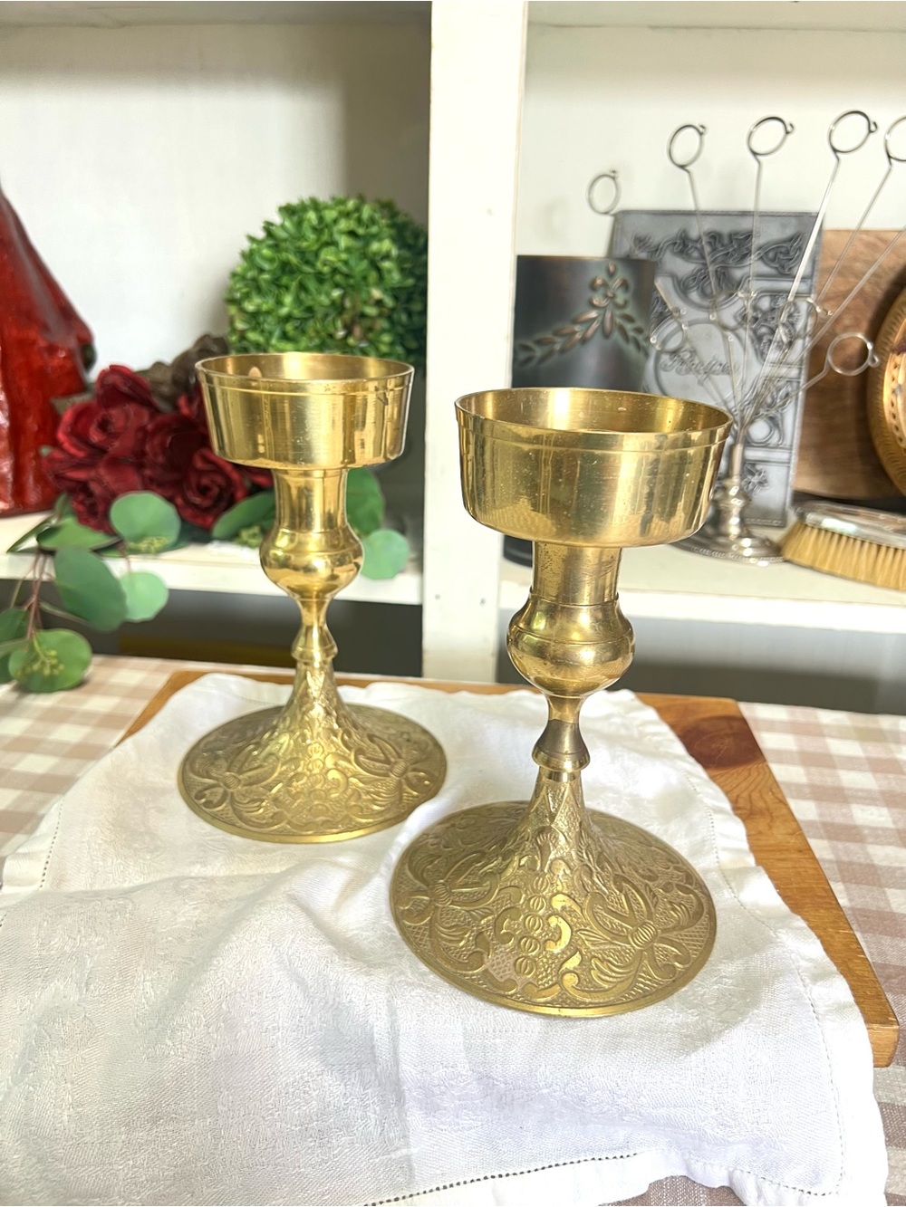 Vintage brass candle stick holders regency decor